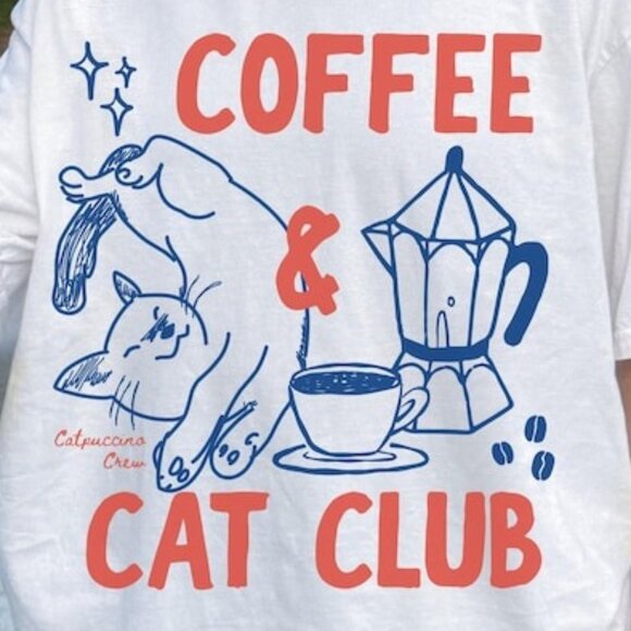 Cat Tee Coffee Lover Gift Retro Cat Mom T-Shirt - Picture 2 of 4
